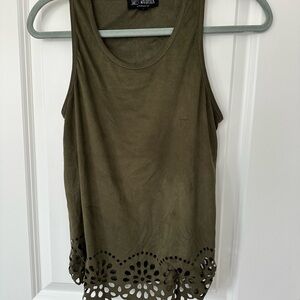 Sweet Wanderer Olive Tank Top with Floral Cutout